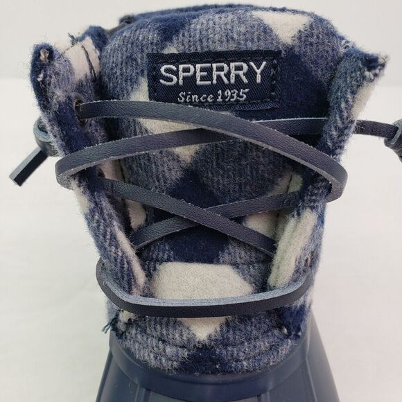 Sperry Top Sider Saltwater Toddler Size 8 Blue Plaid Wool Waterproof Duck Boots - Picture 9 of 12